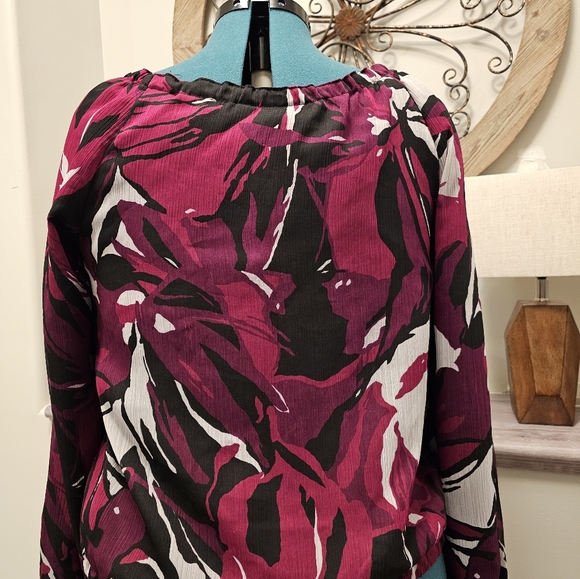 ANA (A New Approach) Size L vintage Chiffon Square Neck Elasticized Waist Blouse - Picture 5 of 8